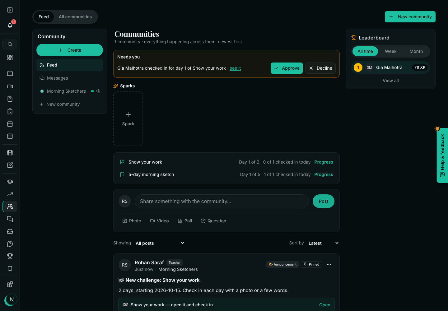 Needs you with a check-in waiting for approval