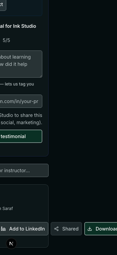 The student's Certificates page with Share with classmates