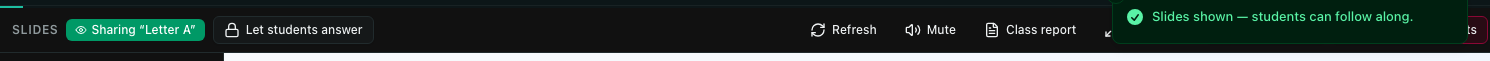 The teacher's toolbar showing Sharing and a Let students answer button