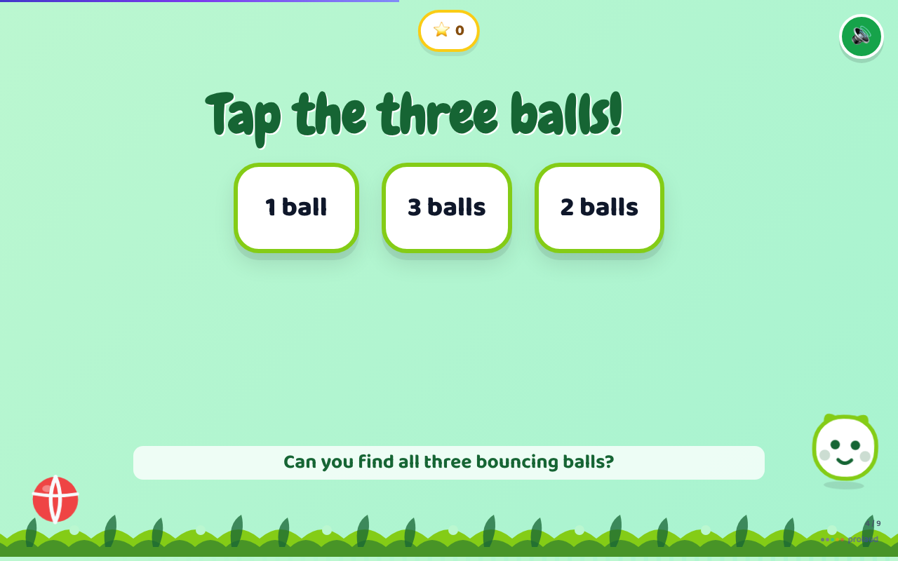 The same counting slide with the answer tiles at full colour and tappable