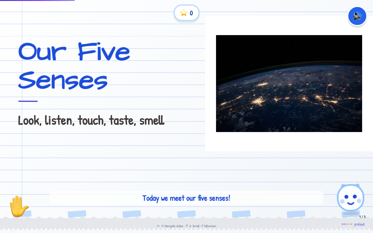The Notebook look — a slide from the same Five Senses lesson