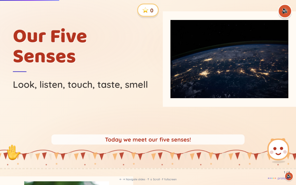 The Party look — a slide from the same Five Senses lesson