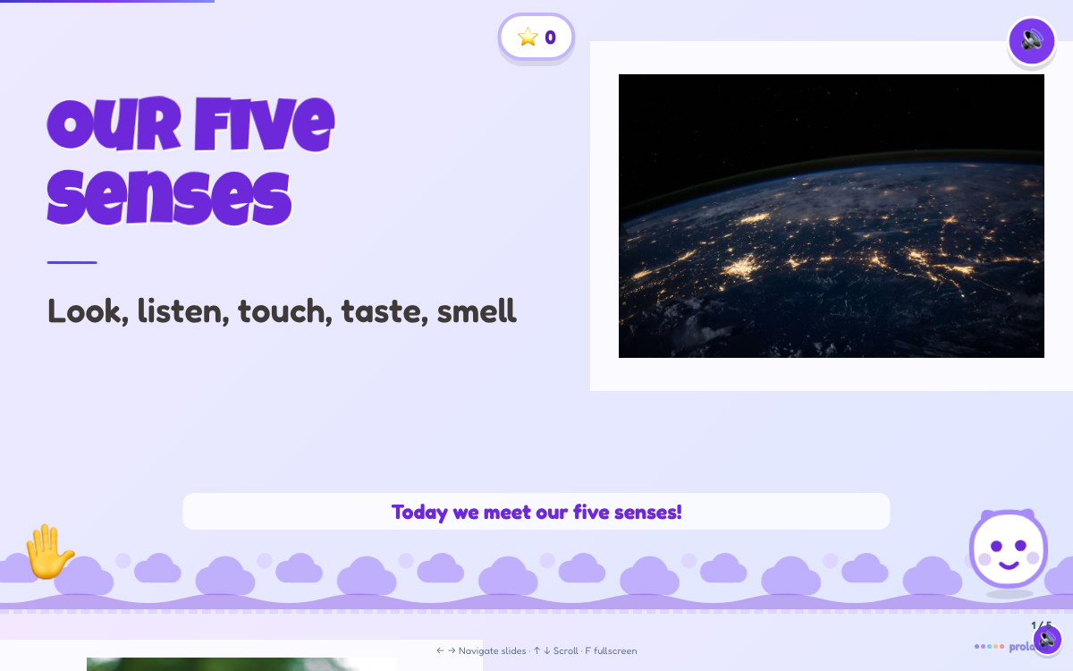 The Space look — a slide from the same Five Senses lesson