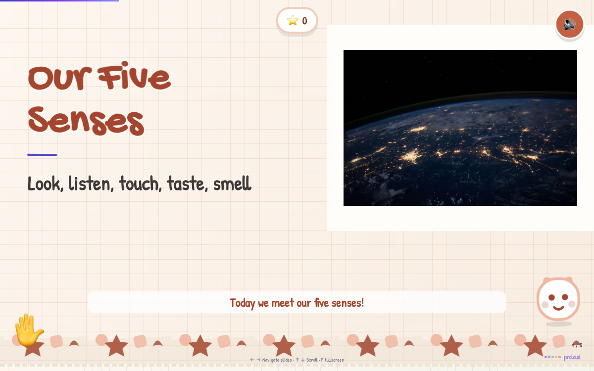 The Sticker book look — a slide from the same Five Senses lesson
