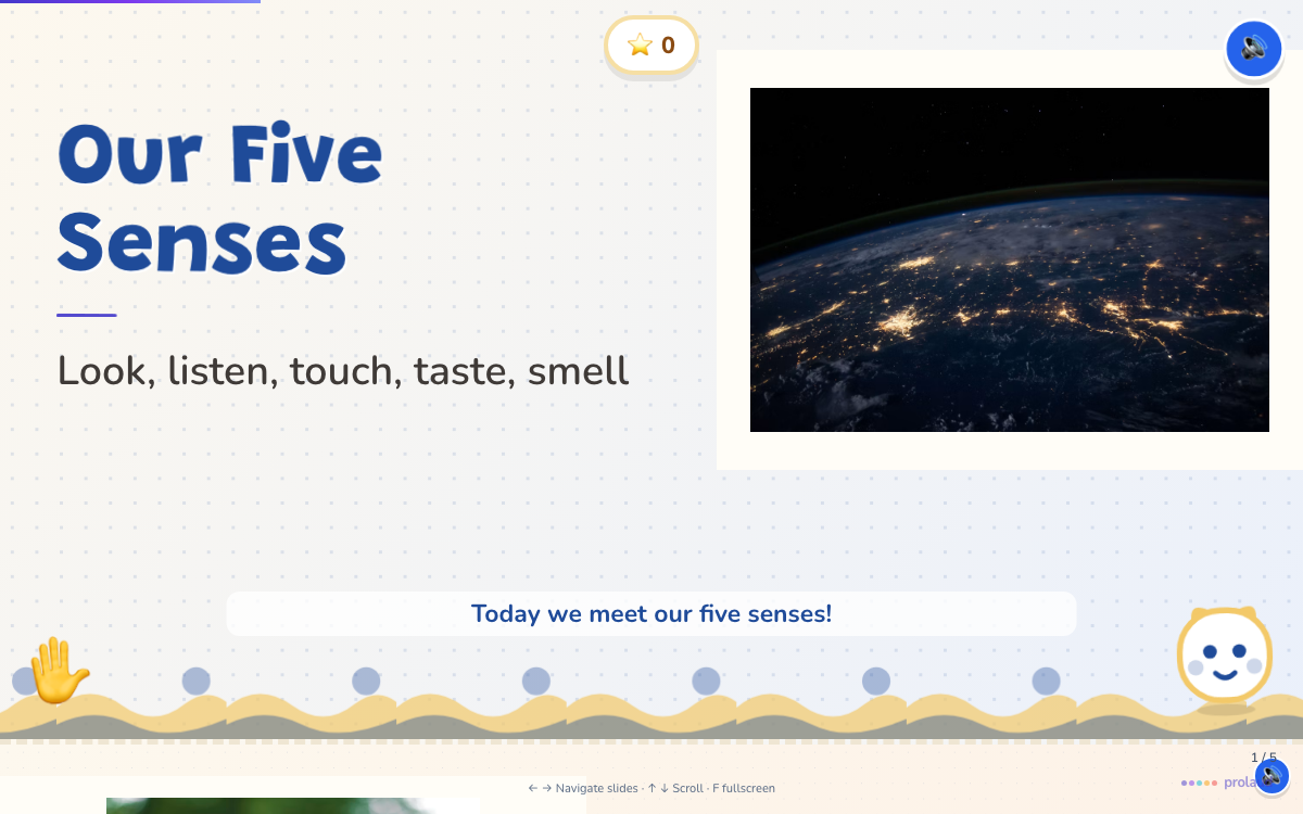 The Storybook look — a slide from the same Five Senses lesson