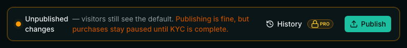The Unpublished changes bar with a Publish button