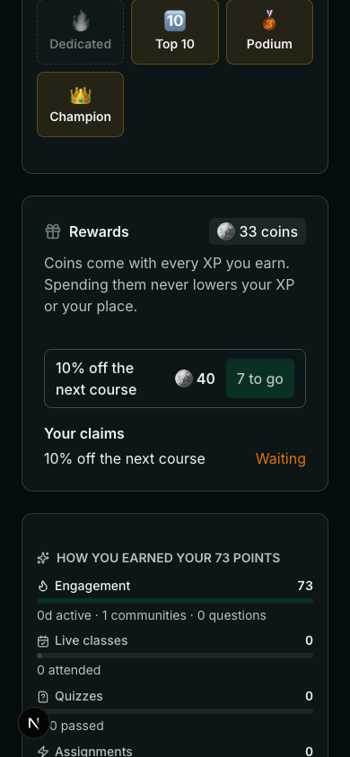 The reward shop with coins and Claim buttons