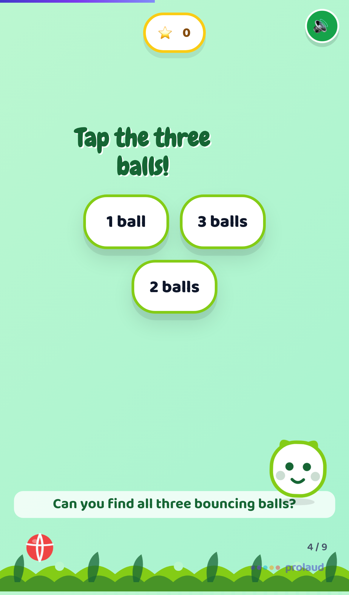 A counting question open on a child's phone, with three answer tiles