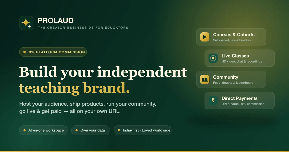 Built a platform where educators teach live and sell courses from their own domain, 0% commission. W